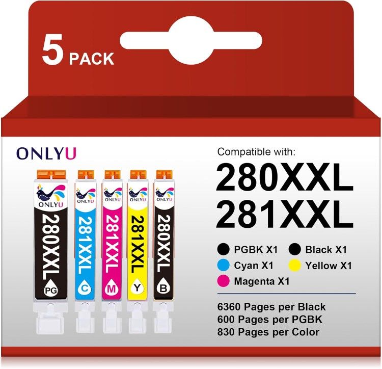 ONLYU Replacement Ink Cartridge for Canon 280 281 PGI-280XXL CLI-281XXL PGI 280 XXL CLI 281 XXL PIXMA TR7520 TR8520 TS6120 TS6220 TS6320 TS8220 TS8320