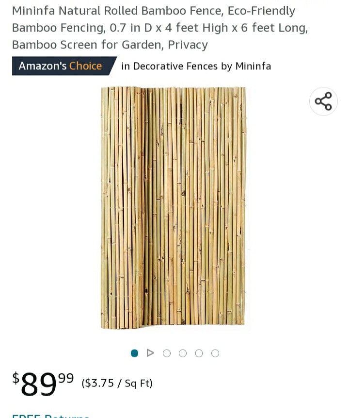 Mininfa Natural Rolled Bamboo Fence, Eco-Friendly Bamboo Fencing, 0.7 in D x 4 feet High x 6 feet Long, Bamboo Screen for Garden, Privacy
