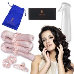 100% Silk Heatless Hair Curler – Set of Heatless Curling Rod Headband, Scrunchies, Hair Clip, Satin Pouch & Mist Sprayer for Heatless Curls. 100% Mulb