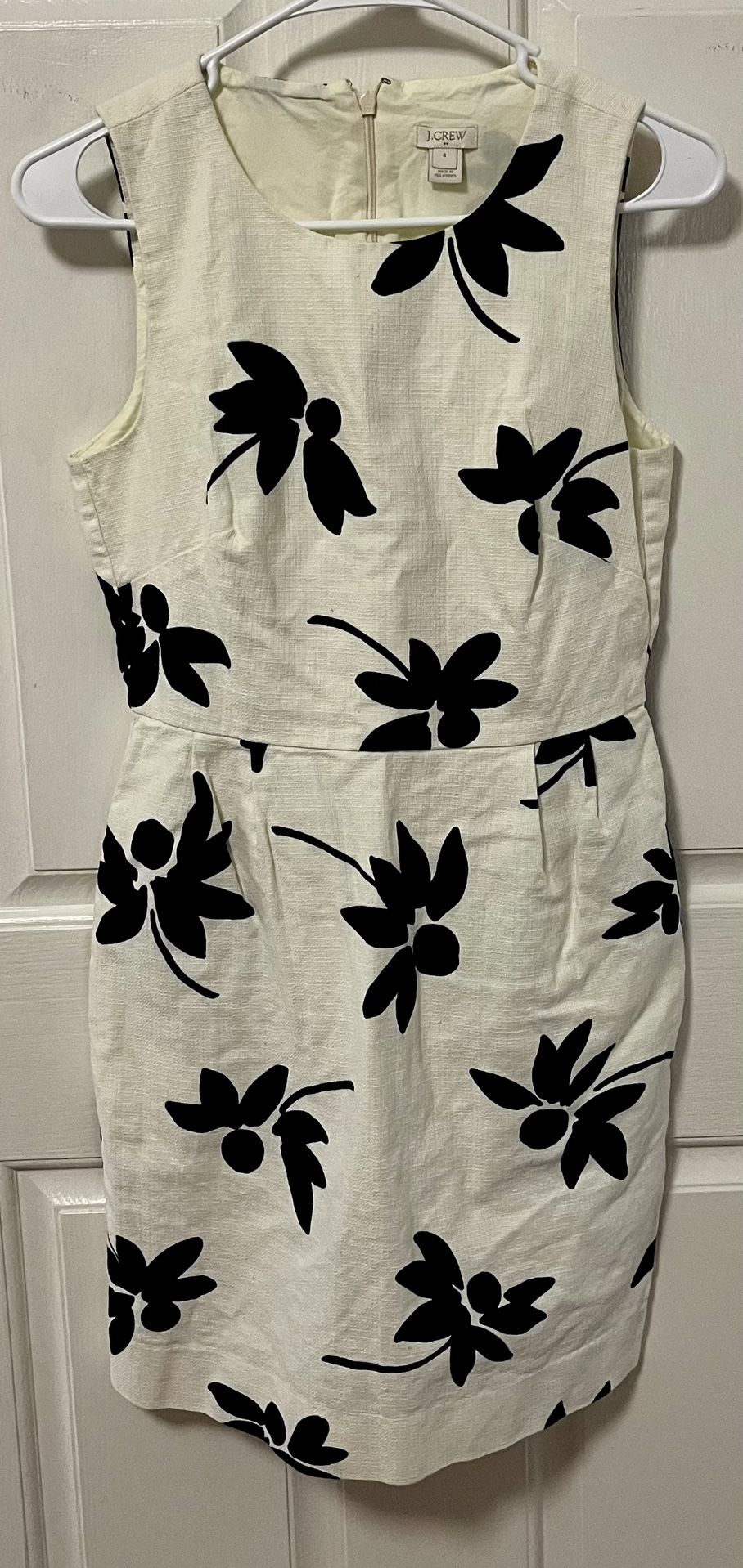 J. Crew White With Black Floral Design Dress Size 4