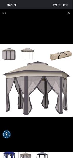 Outsunny 13' x 13' Pop Up Gazebo Hexagonal Canopy Shelter with 6 Zippered Mesh Netting for Patio Backyard Garden Wedding Party
