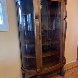 Antique Curio / Display Cabinet w Curved Glass