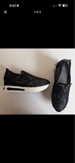 Black Lace Slip-On Platform Sneakers