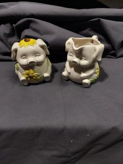 Rare Vintage HAPPY Pig Sugar And Creamer Set