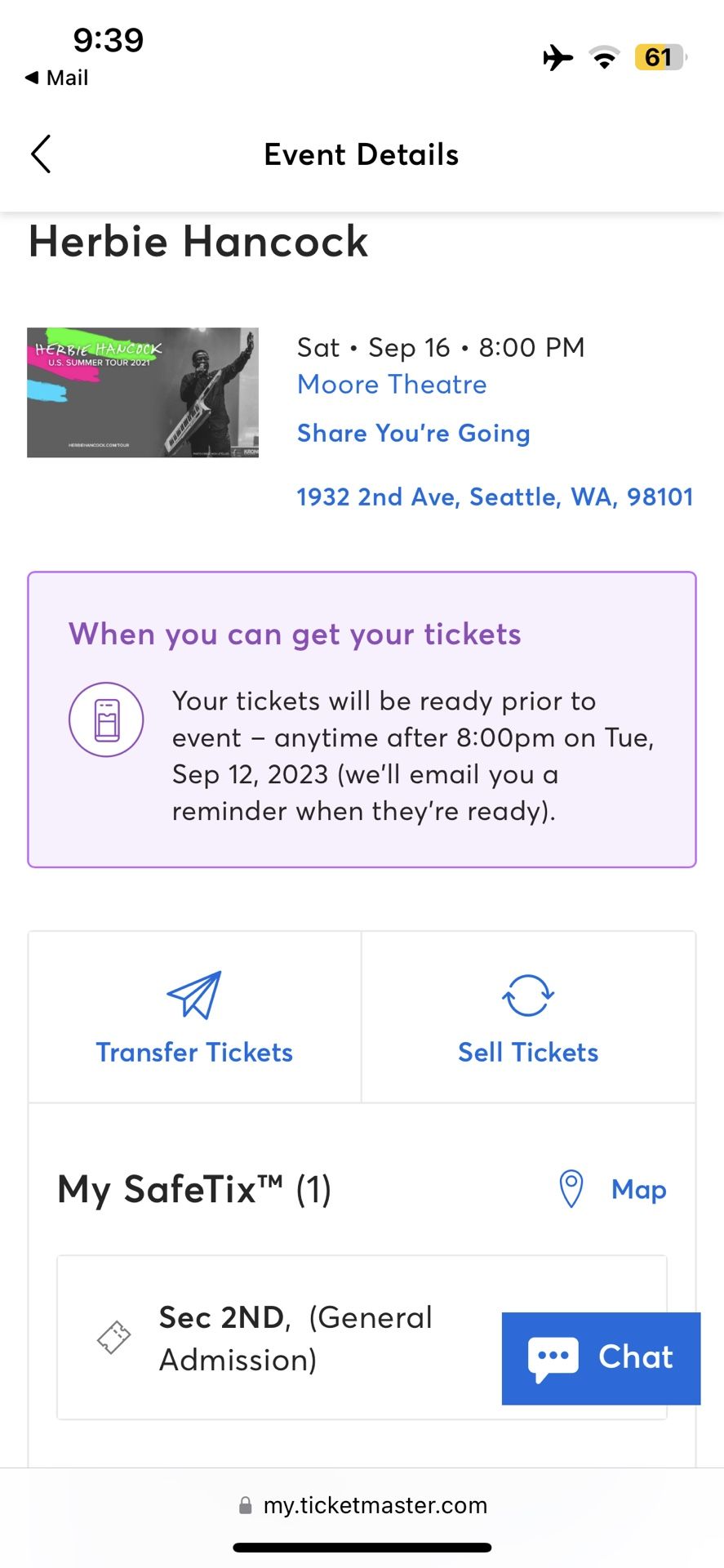 Herbie Hancock Ticket @ The Moore, seattle