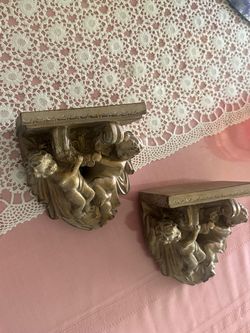 Gold Cherub Wall Shelf Brackets Set of 2
