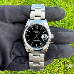 1995 Rolex Oyster Perpetual Date 34mm 15200 Black Dial Stainless Steel Oyster Bracelet Smooth Bezel Box Appraisal