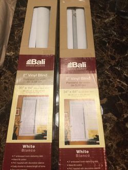 Bali 2 inch White Vinyl Blinds 35” X 64” & 34 X 64” Brand New $15 Each or $30 for Both