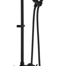 Outdoor Shower Fixtures, 2-Handle Exposed Shower Kit with High-Mounted Handheld Shower and 59" Hose, Brass Mixing Valve, 6-Inch Center, Matte Black