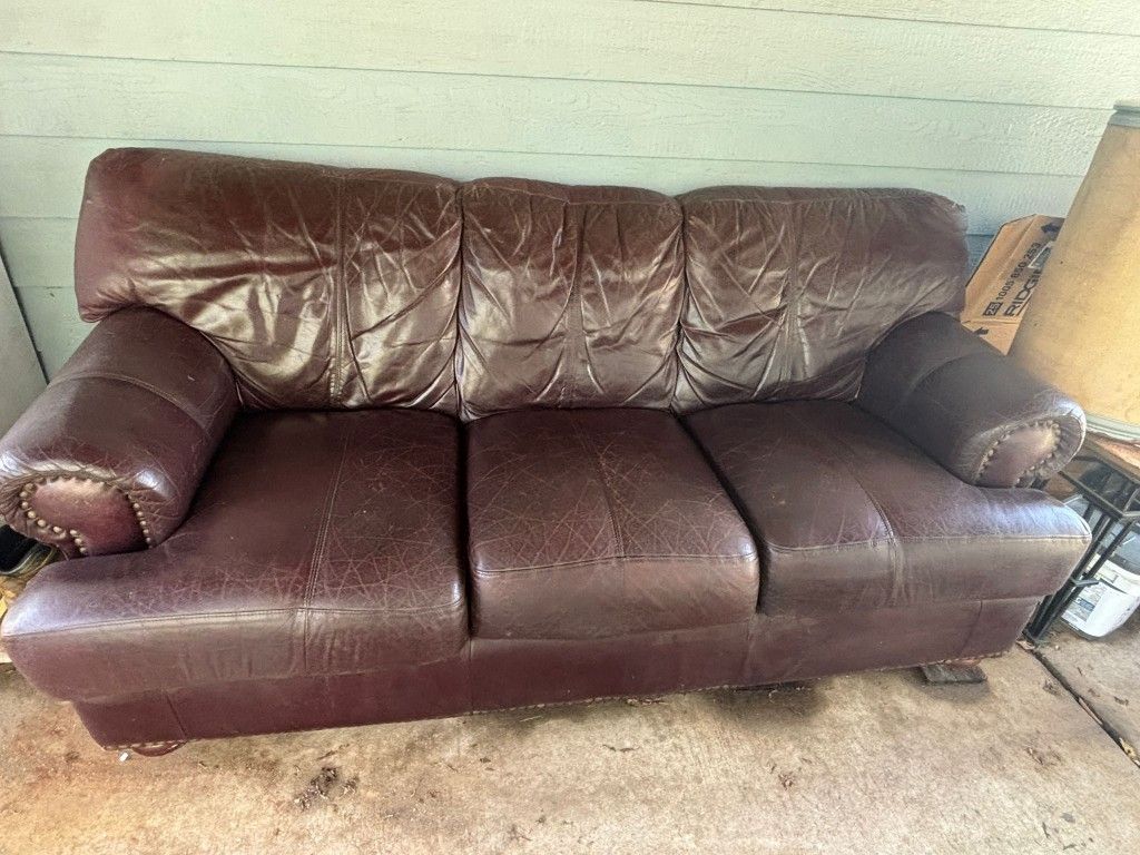 Brown Leather 3-Seater Sofa