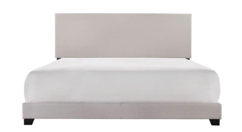 King Beige Upholstered Bed Frame 
