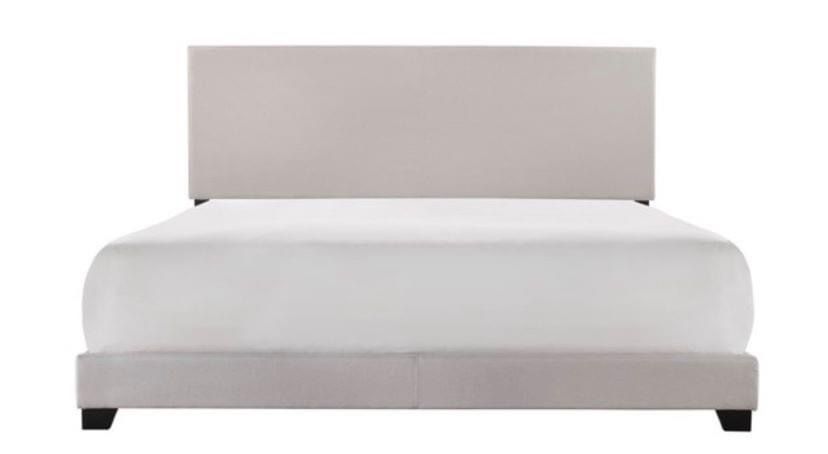 King Beige Upholstered Bed Frame