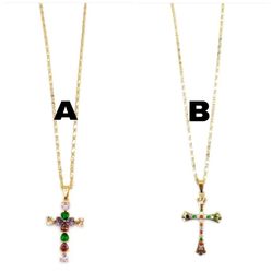 Multi-Color Gold Dipped Cross Pendant Necklace