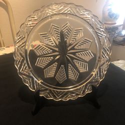Vintage Chevron Snowflake Footed Cake Dish Read Description 