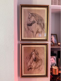 Framed Horse Sketch Prints Set of 2