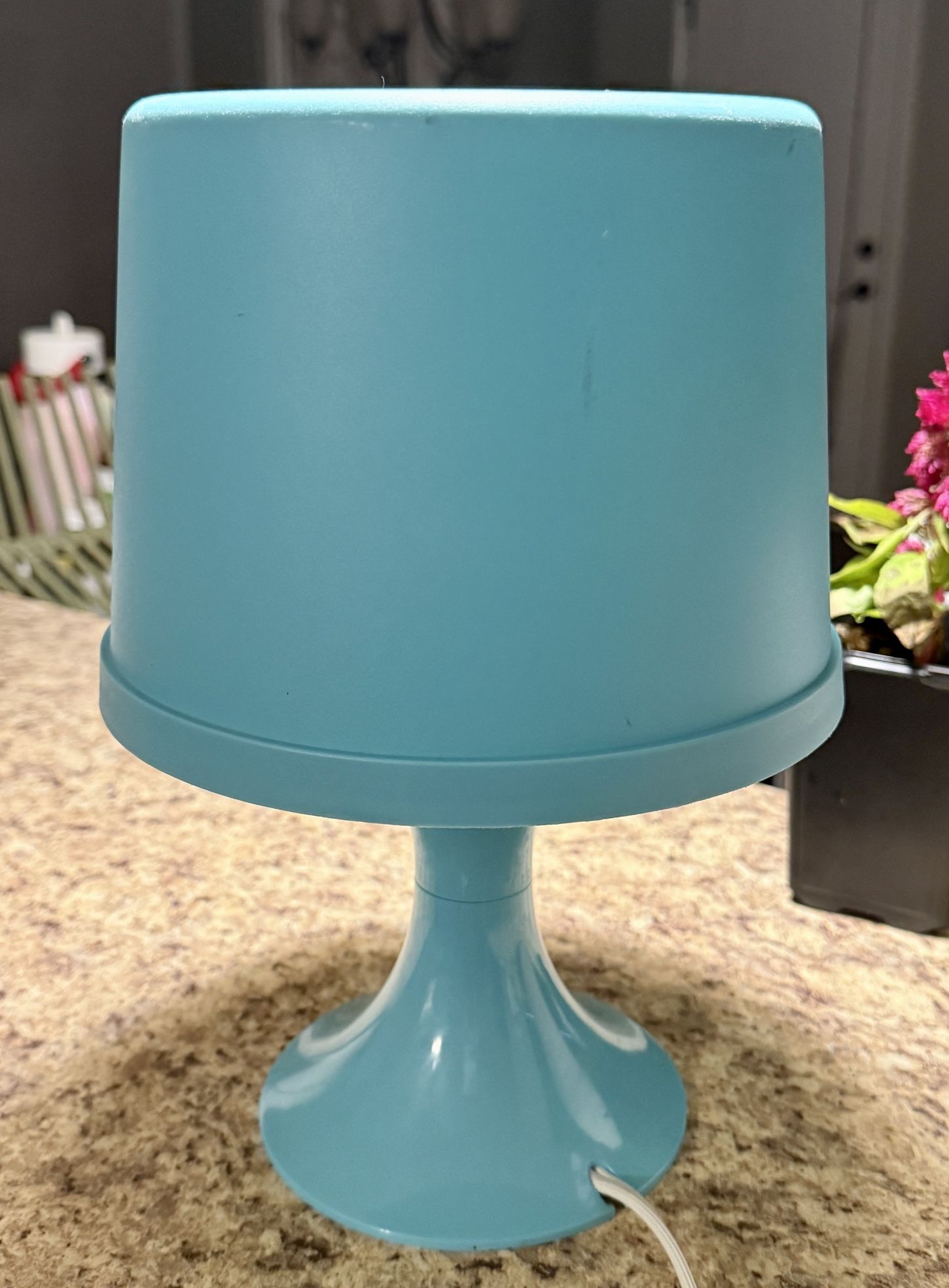 Vintage decorative table lamp from IKEA in turquoise and blue.