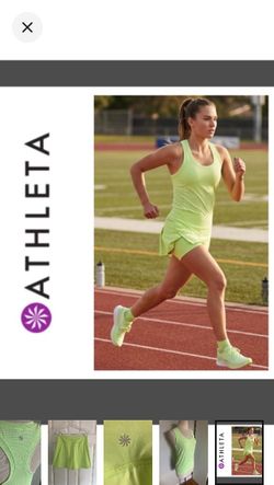 Athleta Hi Neck Shadow Stripe Chi Tank-Neon Sugar Cane Kiwi & Goal Setter Skort