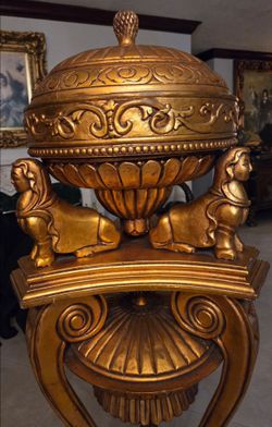 Vintage Neoclassical Empire Style Giltwood Sphinx Pedestal & Urn Stand
