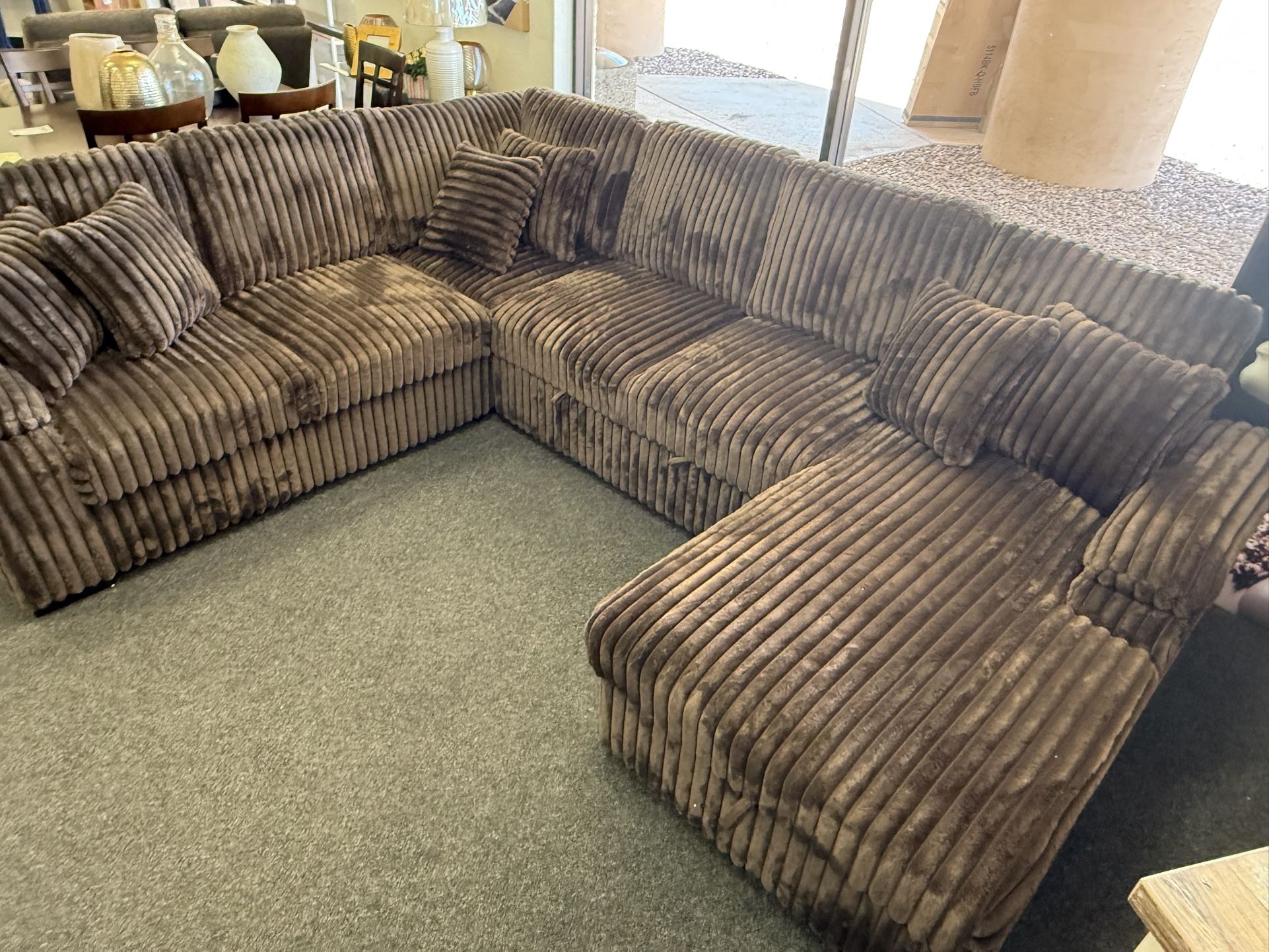 Teddy Bear Fabric Sectional With Sleeper And Storage
