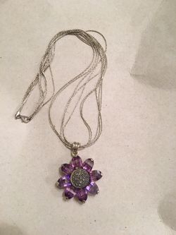 Silver purple flower necklace