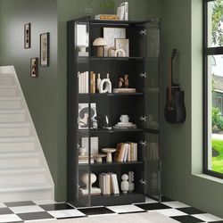 78.7'' H x 31.5'' W 5-Layer Bookcase With Glass Doors