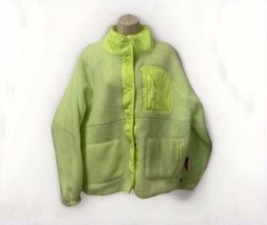 ✨New With Tags ✨ Women Large Sherpa Fleece Jacket Fluorescent Yellow Green Puma Snap Buttons