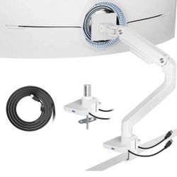 ARES WING Ultrawide Monitor Arm White USB AC 17 to 49 Inch Heavy Duty Gas Spring