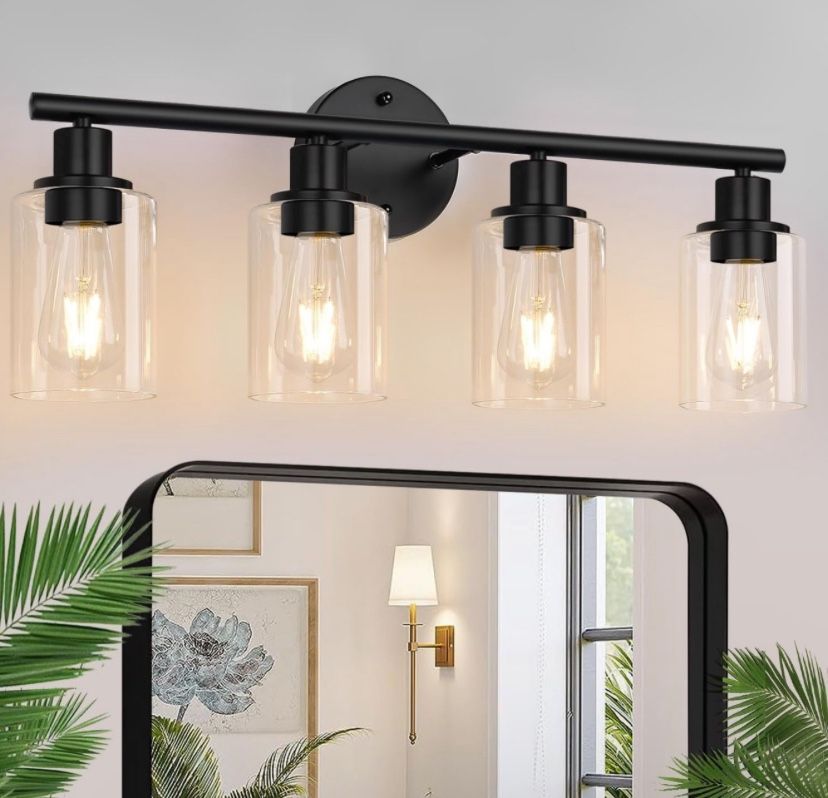4-Light Bathroom Light Fixtures, Matte Black, 28”