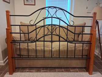 Wood and Wrought Iron Queen/Full Bed Headboard and Footboard