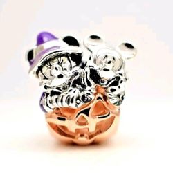 New AUTHENTIC Pandora Mickey And Minnie Mouse Halloween Pumpkin Charm 