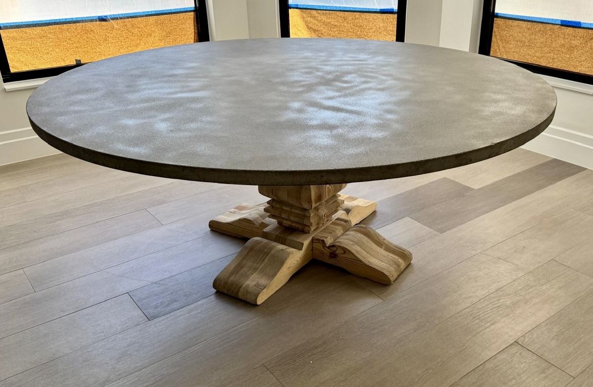 Salvaged Wood And Concrete Trestle 72 “ Round Dining Table