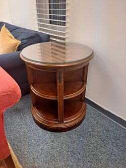 rotating wooden bar table.