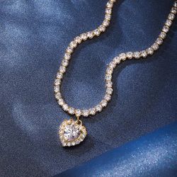 Tennis Necklaces for Women Cubic Zirconia Diamond Sparkly Choker Teardrop Heart Cross Pendant Necklace Silver/Gold Filled Choker Necklaces for Women G