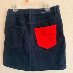 Current/Elliott Dark Blue Denim Mini Skirt with Red Pocket Accent