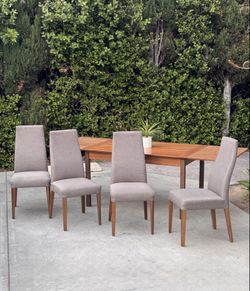 Set of 4 Mid Century Modern Dining Chairs – Gray Fabric w/ Wood Legs