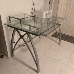 Spacious Desk Study Room Matching Glass Furniture Modern, Glass Desk Escritorio Y Estantes De Cristal