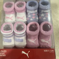 Puma 4 Pairs Infant Booties , Size 0-12 M