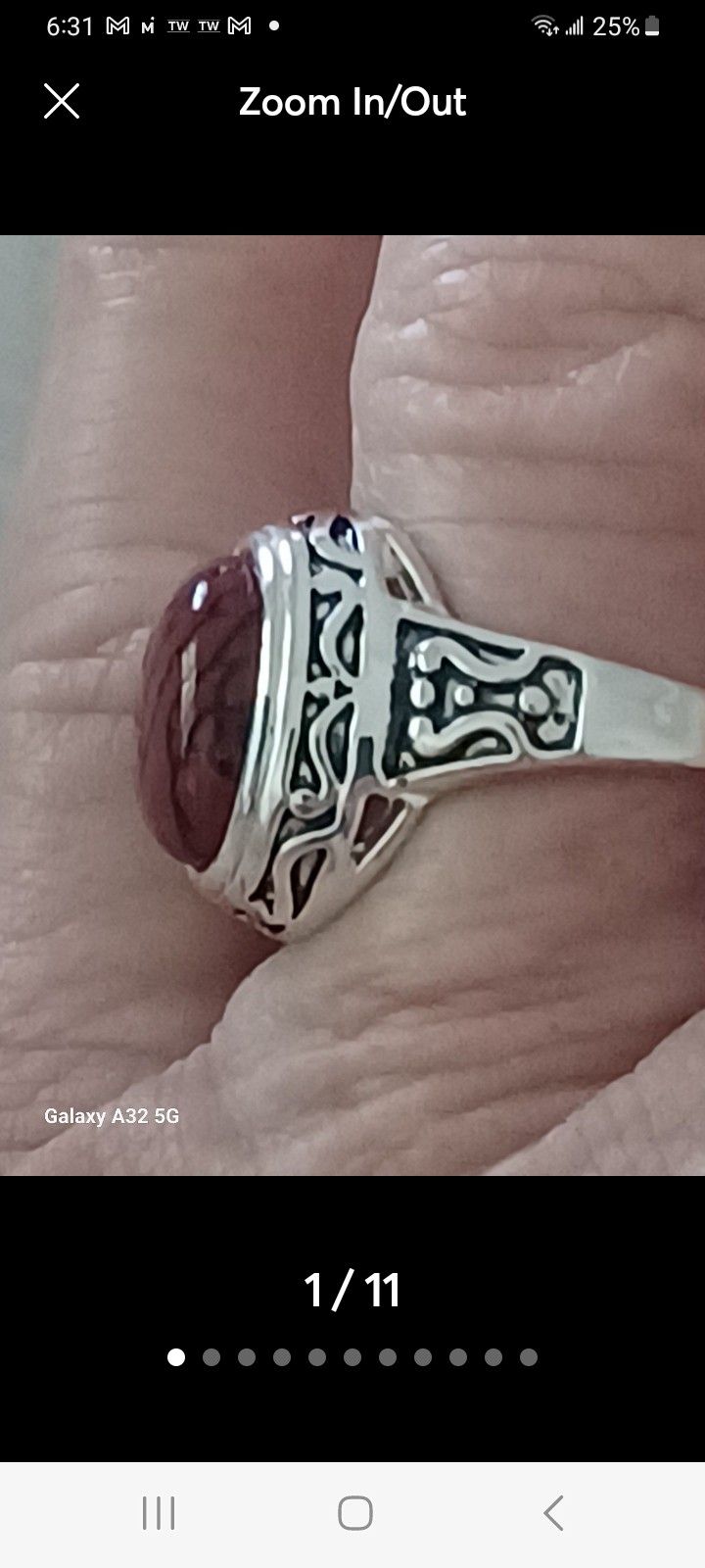 New- PREMIER DESIGNS SILVER PLATE CORAL RING- SZ8