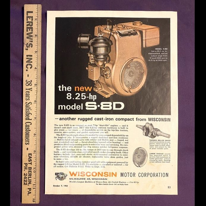 Original 1963 Wisconsin Engines Print Ad- S-8D