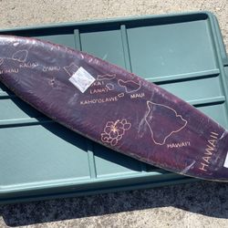 Hawaii Carved Wooden Surfboard Tropical Wall Art Travel Hibiscus Maui Lana'i O'ahu Ni'ihau Kaua'i Hawai'i Approximate dimensions 28 inches by 7 inches