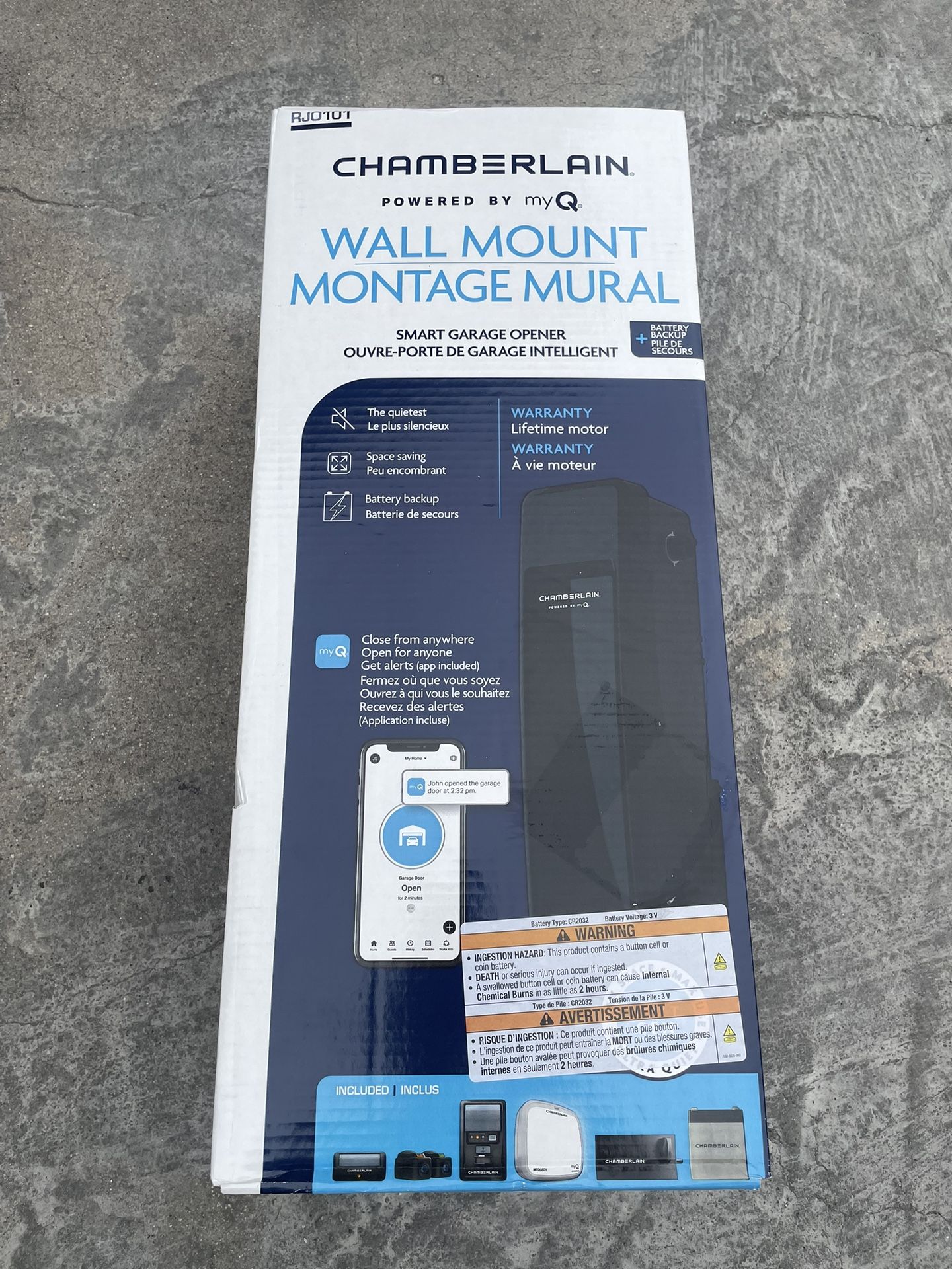 Chamberlain RJO101 Wall Mount Drive Ultra-Quiet Smart Garage Door Opener w/ Battery Backup & WiFi Connection  $429 New