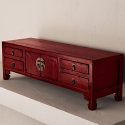 Horchow Red Wooden Asian Altar Table