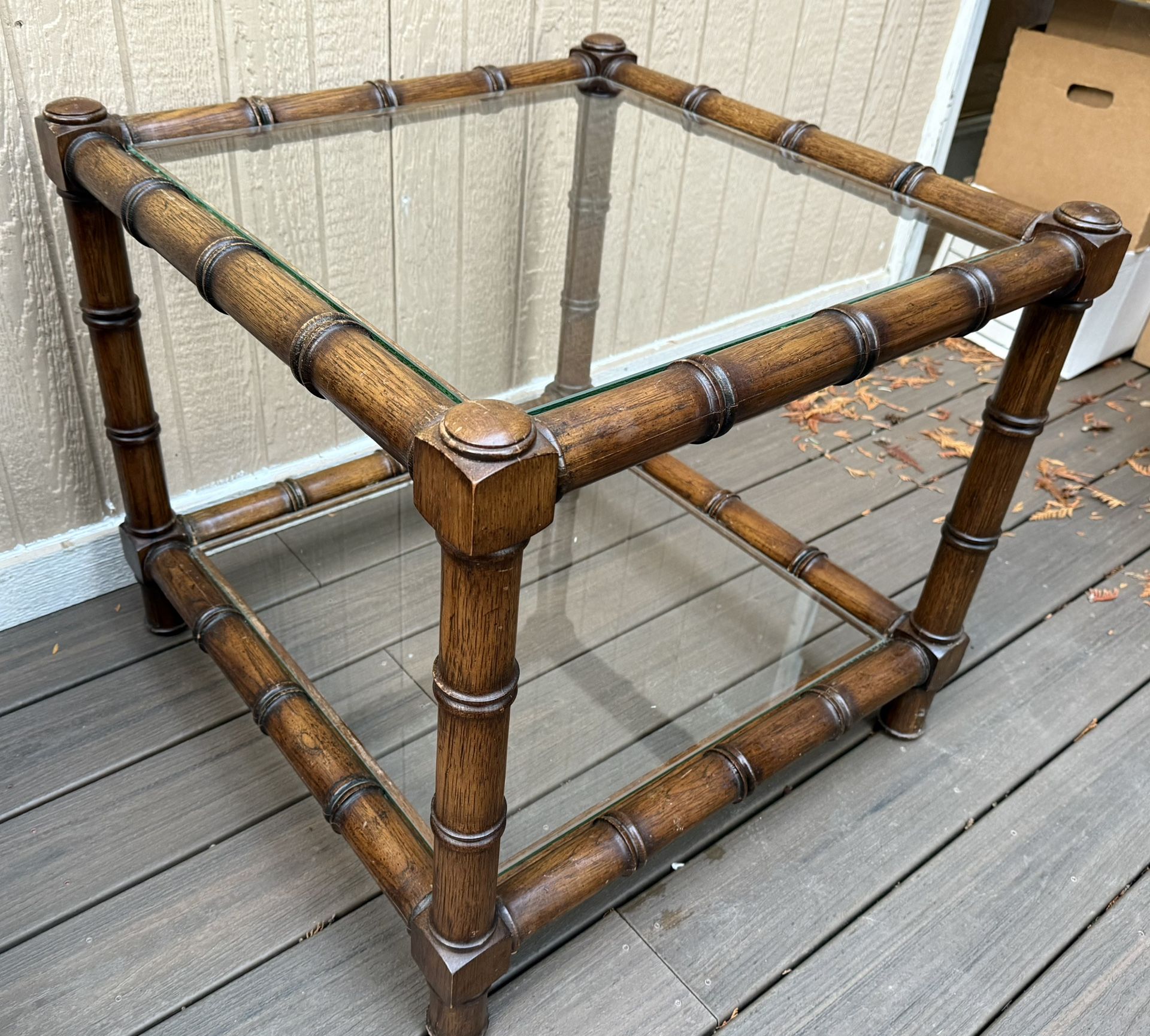 Mid Century End Table/glass Top& Bottom Shelves