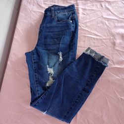 Muhadrs Jean ankle distressed jeans size 8 women's Blue Medium Wash