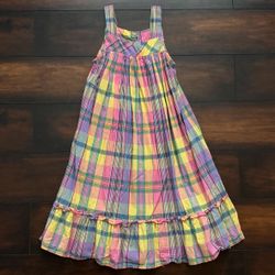 Little Girls Clothes Vintage Oshkosh B'Gosh Pastel Plaid Dress size 8 Kids Fits 7/8