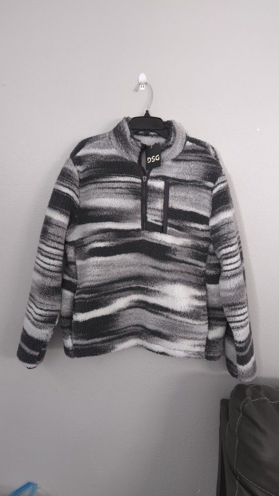 DSG Men Black Grey White Sherpa Fleece Pullover Sweater Jacket Sports