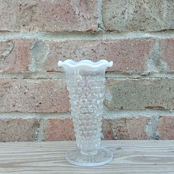 Vintage Anchor Hocking Moonstone Opalescent 5" Crimped Vase 