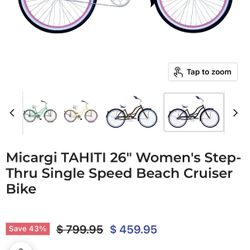 Micargi TAHITI 26” Beach Cruiser Bike, Matte Black