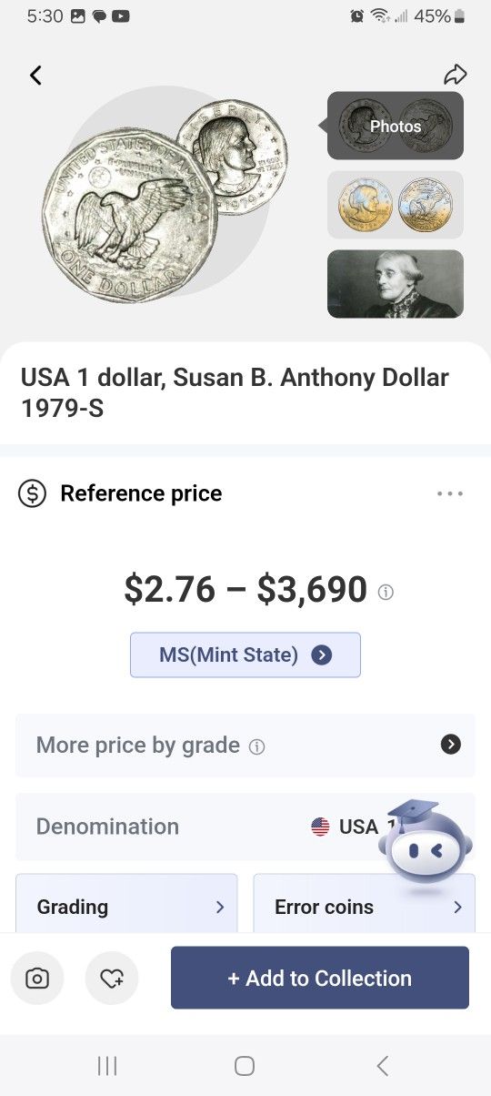 Susan B, Anthony Dollar Coins