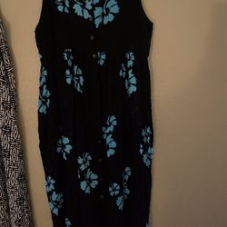 Long Blue Flowers Dress Large Size